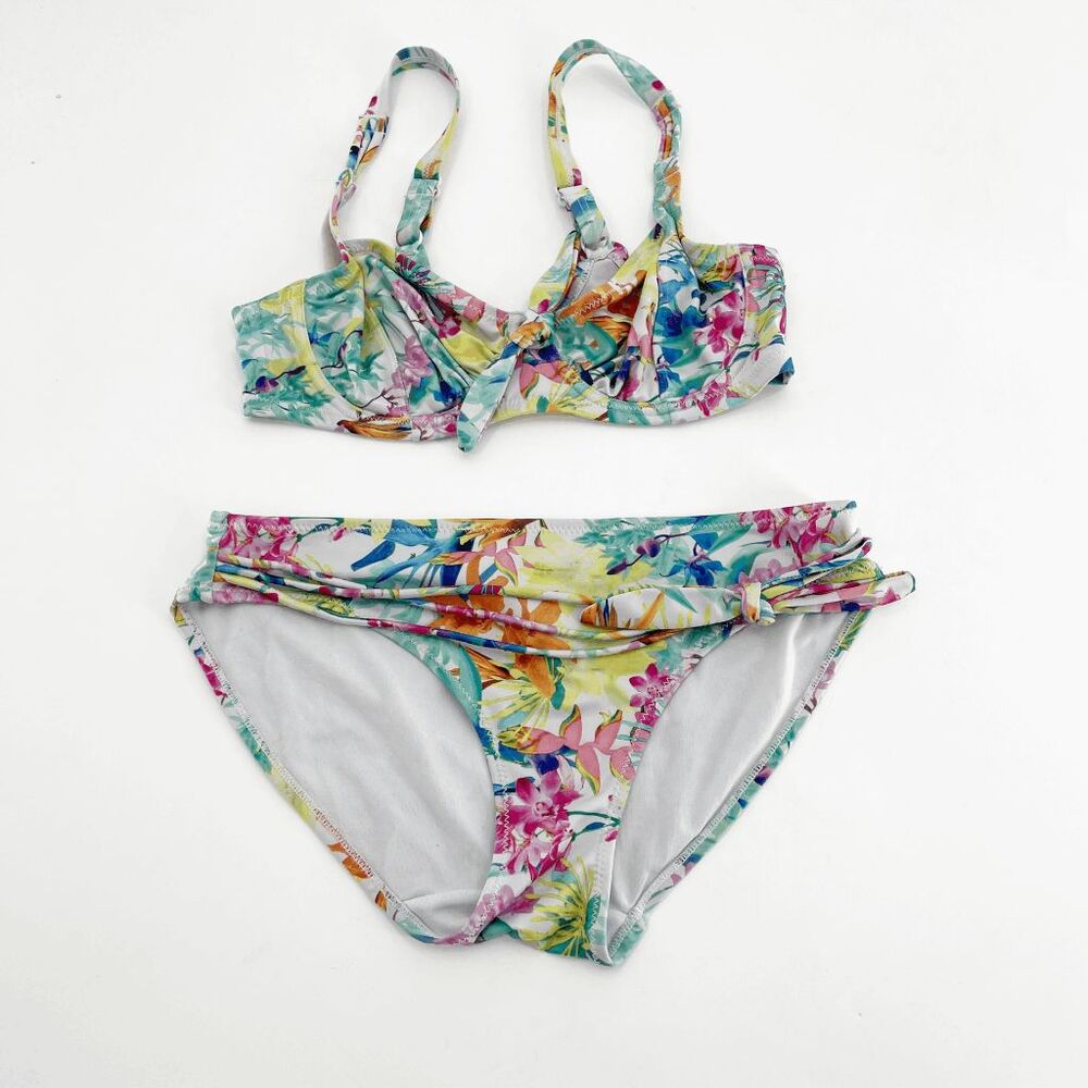 Mariemeili Floral‎ Bikini Two Piece Swimsuit Womens Size S/32D Front Tie